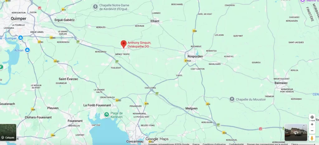 Localisation cabinet ostéopathe Saint-Yvi proche Quimper Rosporden - Anthony Sinquin